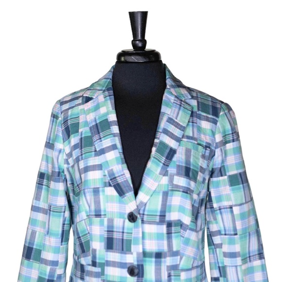 Talbot's Womens Blazer Green Blue Plaid Check Two Button Lined Suit Jacket 8 NWT - Picture 6 of 10